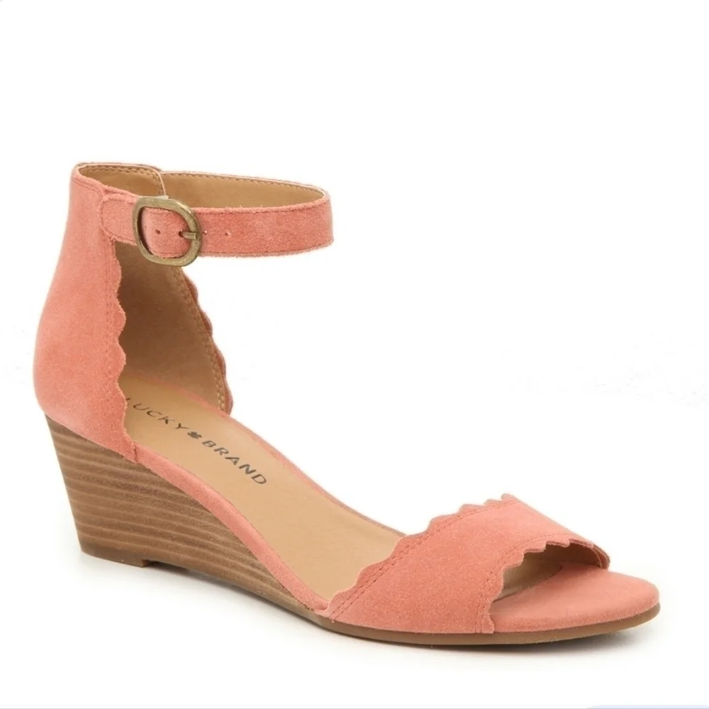 Lucky Brand Womens Jebelle Ankle Suede Strap Wedge Sandals shoes sz 9.5M